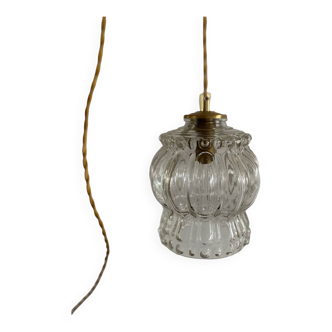 Suspension avec globe vintage en verre transparent