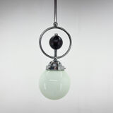 Art Deco Chrome Pendant Light with Wooden Decor