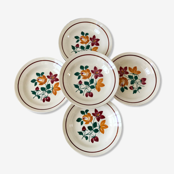 Lot de 5 assiettes creuses Terre de Fer Longchamp début XXème