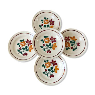 Lot de 5 assiettes creuses Terre de Fer Longchamp début XXème