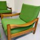 Living room sofa and Scandinavian design armchairs from the 1960s in green boucle.