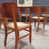 Set of 6 chairs straw wood reconstruction