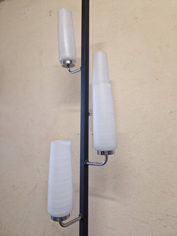 Black lacquered metal 4-light floor lamp - Maison Arlus - Satin glass globe