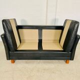 Vintage retro danish mogens hansen 2 person black leather sofa