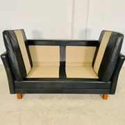 Vintage retro danish mogens hansen 2 person black leather sofa