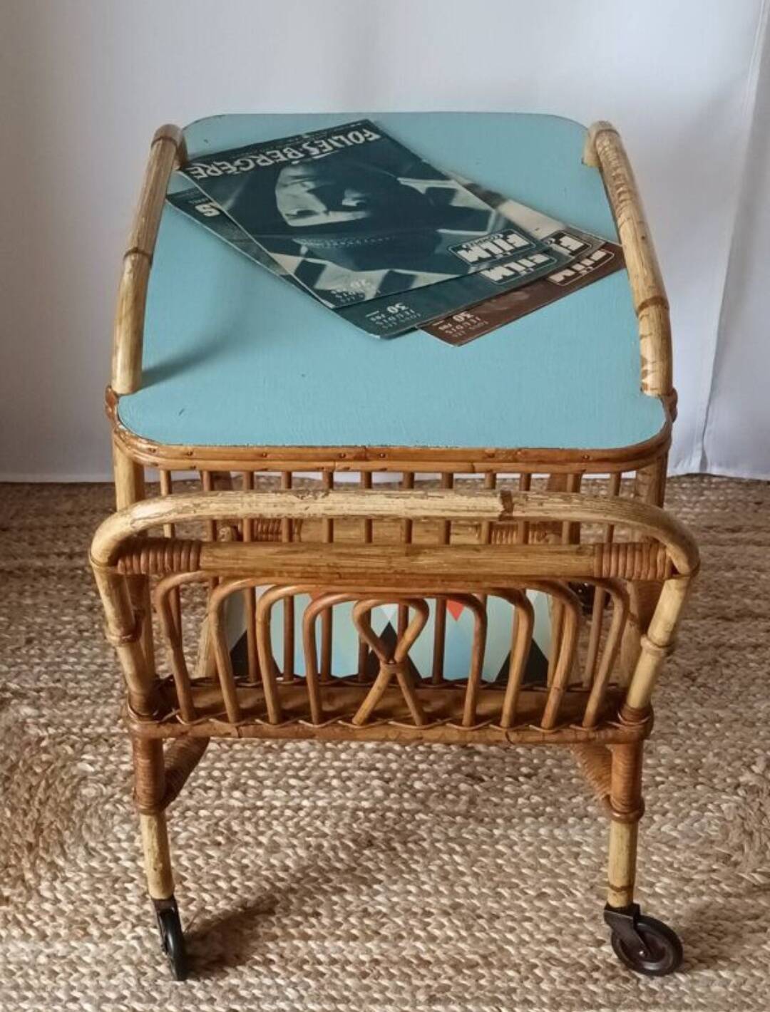 Vintage bamboo and rattan serving cart