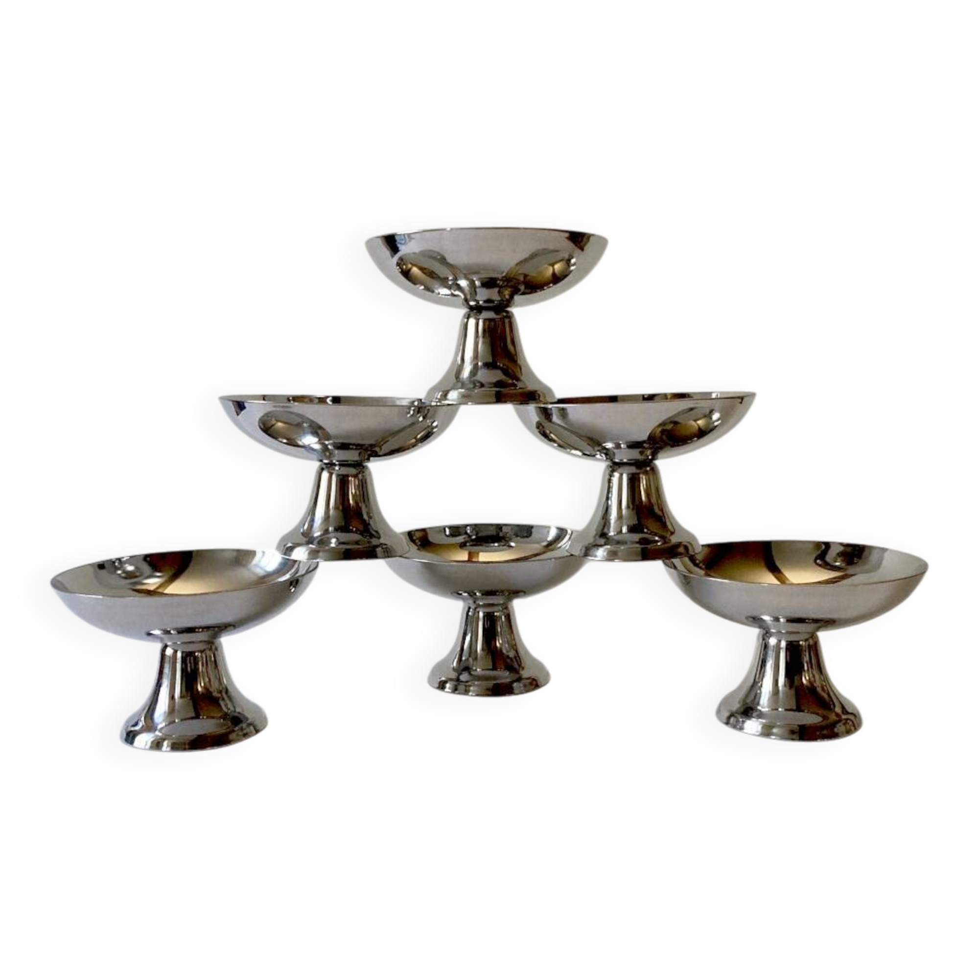 6 coupes à glace en inox Guy Degrenne, années 1970-1980