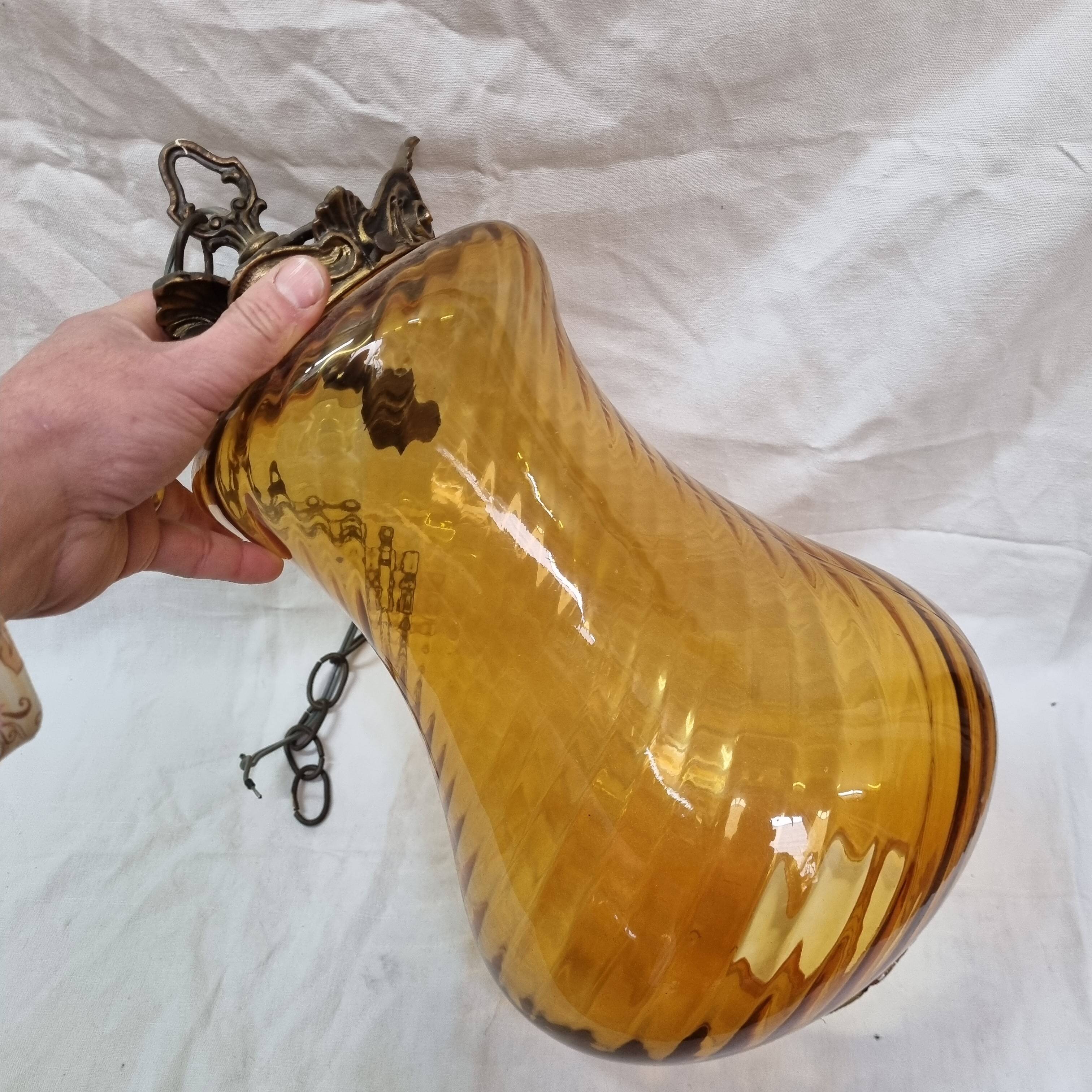 1960 amber glass & bronze pendant light