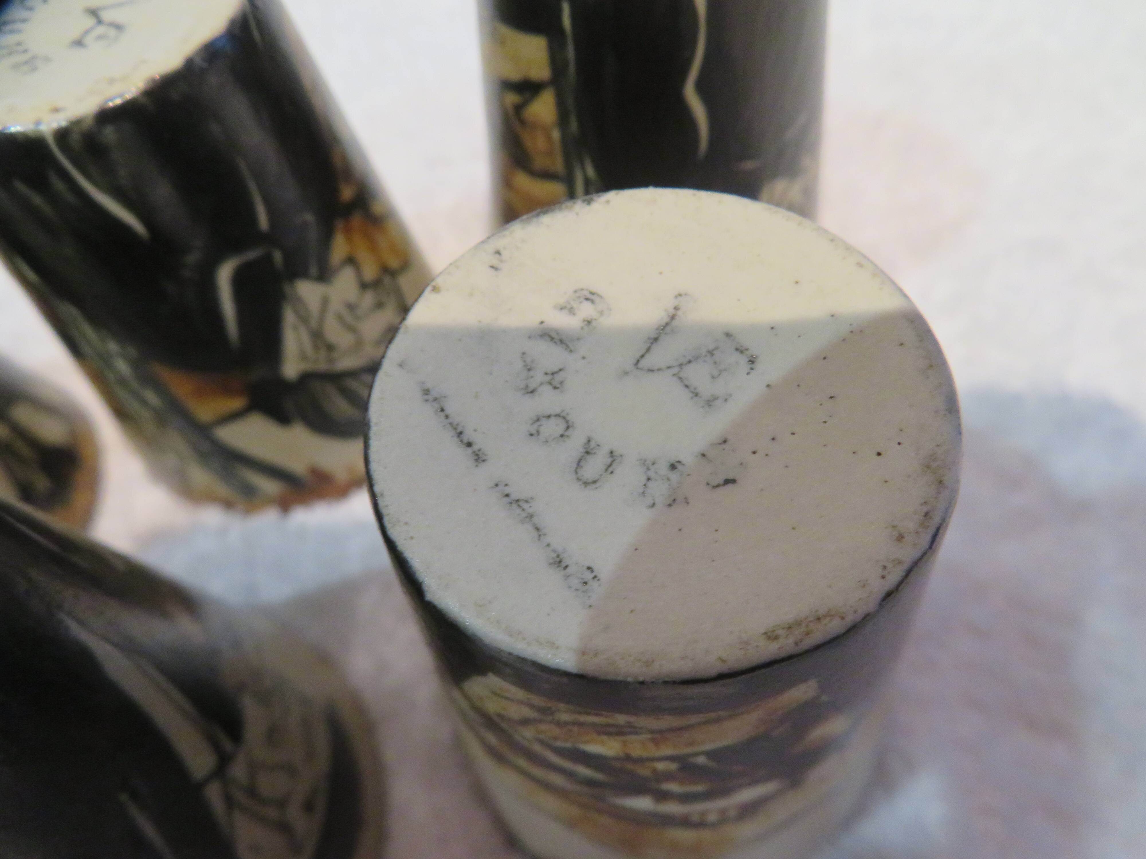 6 Ciboure stoneware liqueur goblets, Vilotte period, 6cl, h 5.8cm