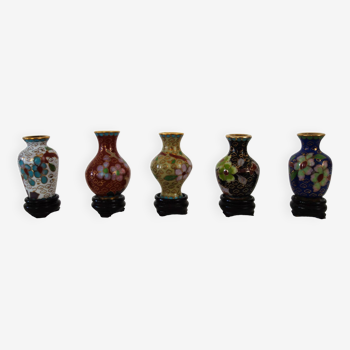 Ensemble de 5 mini vases chinois cloisonnés vintage