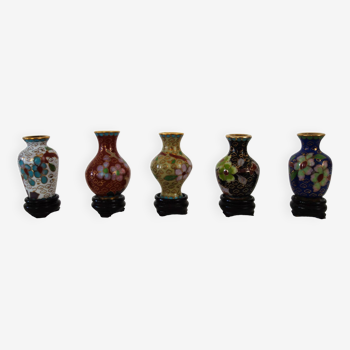 Set of 5 mini vintage Chinese cloisonné vases