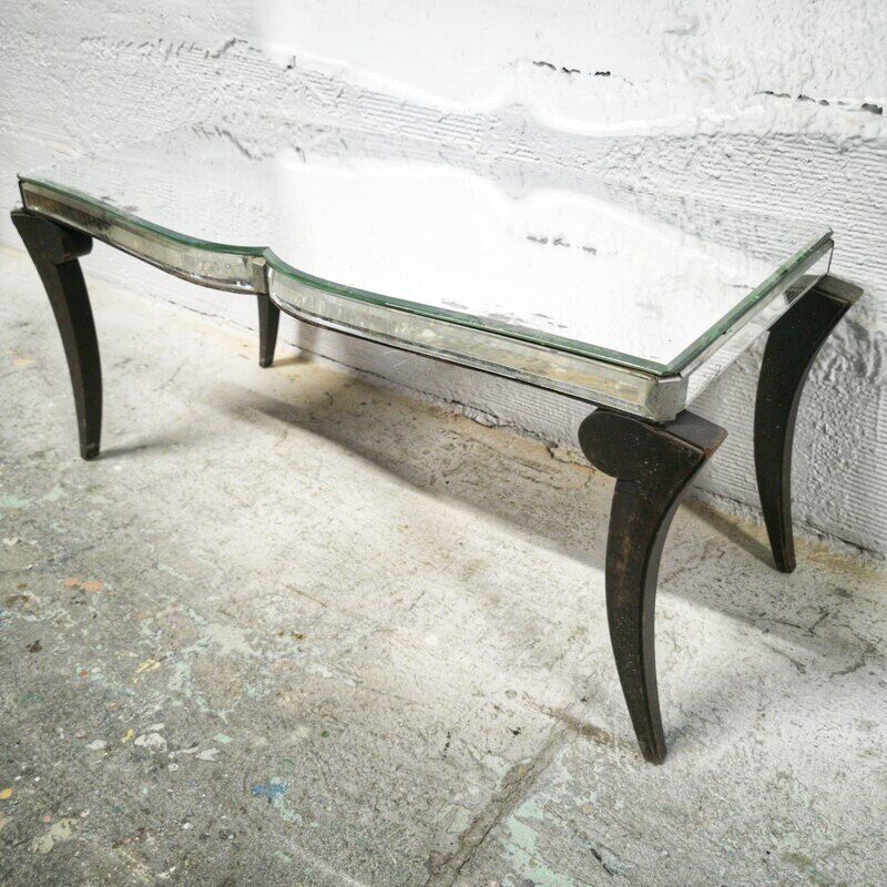 Table basse art déco plateau miroir biseauté