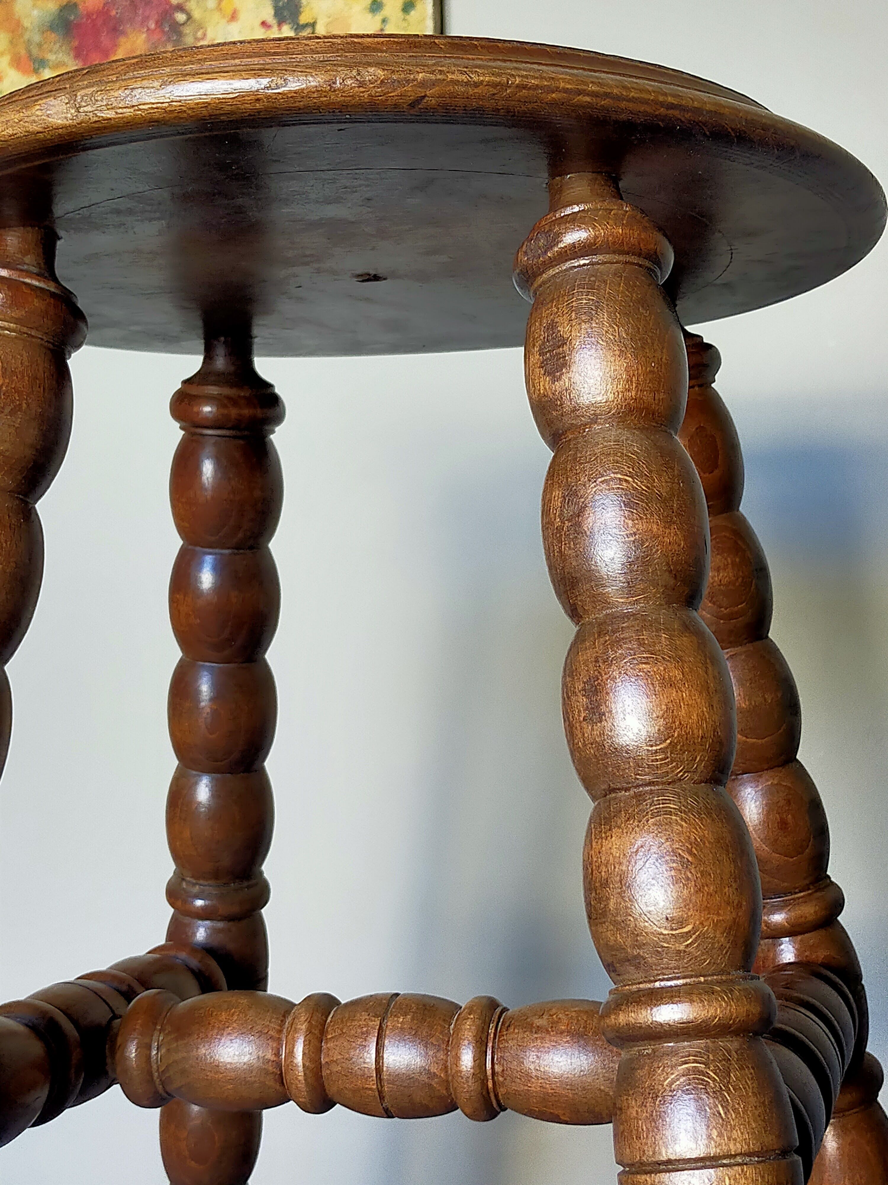 Vintage turned solid wooden stool