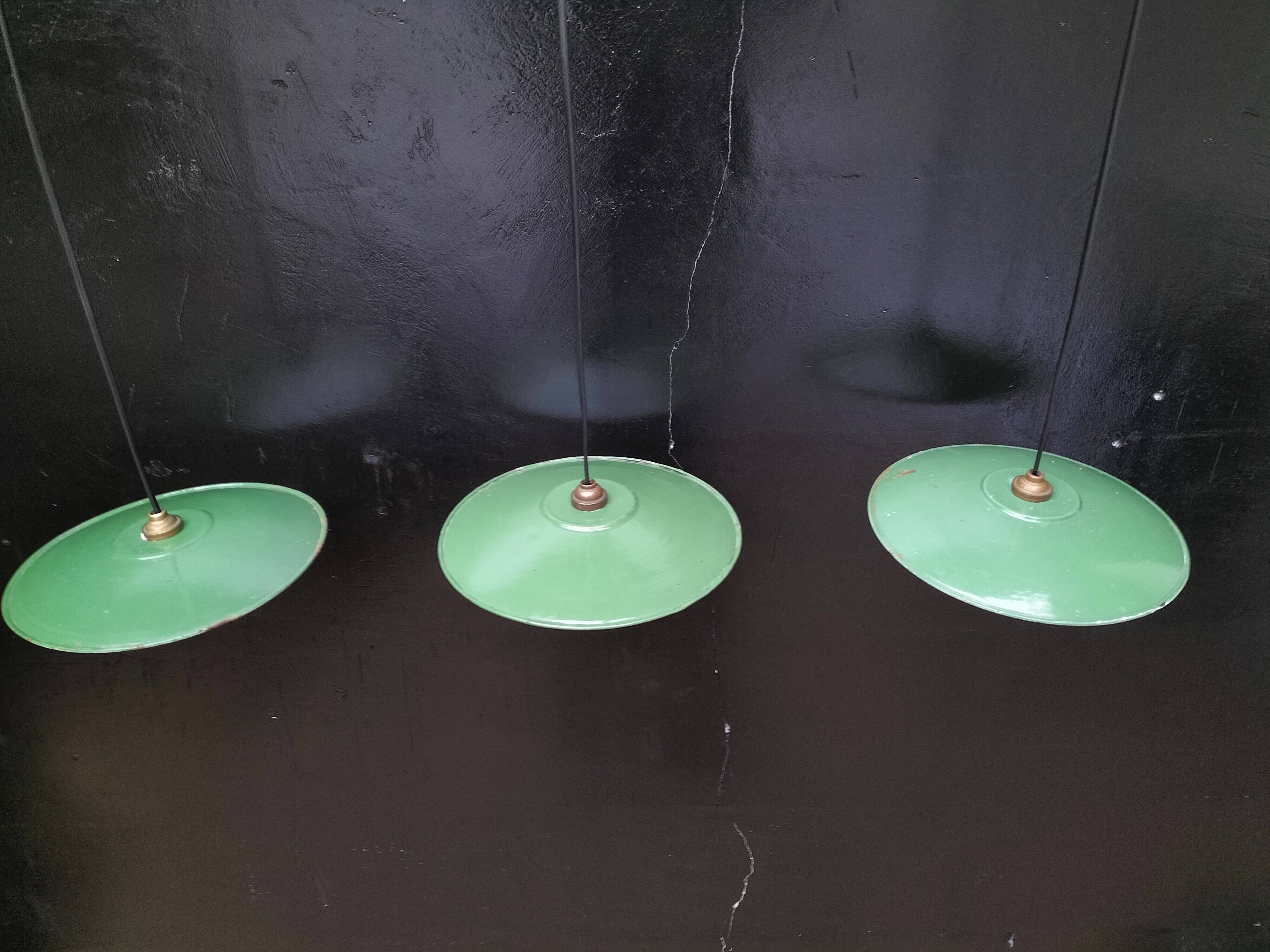 Enameled sheet metal pendant lights