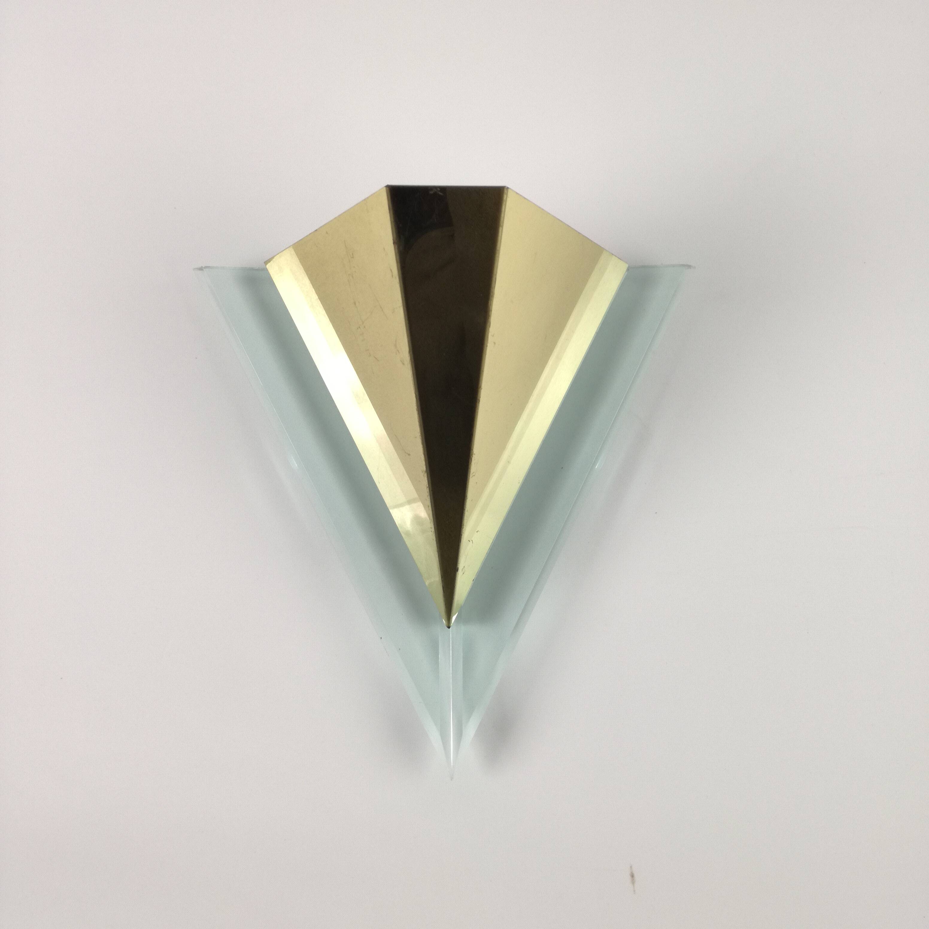 Post modern triangular brass wall light, 1990