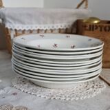 6 old Belgian Nimy earthenware soup plates with red pattern