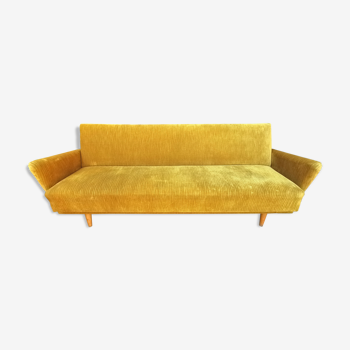 Convertible sofa in golden yellow velvet
