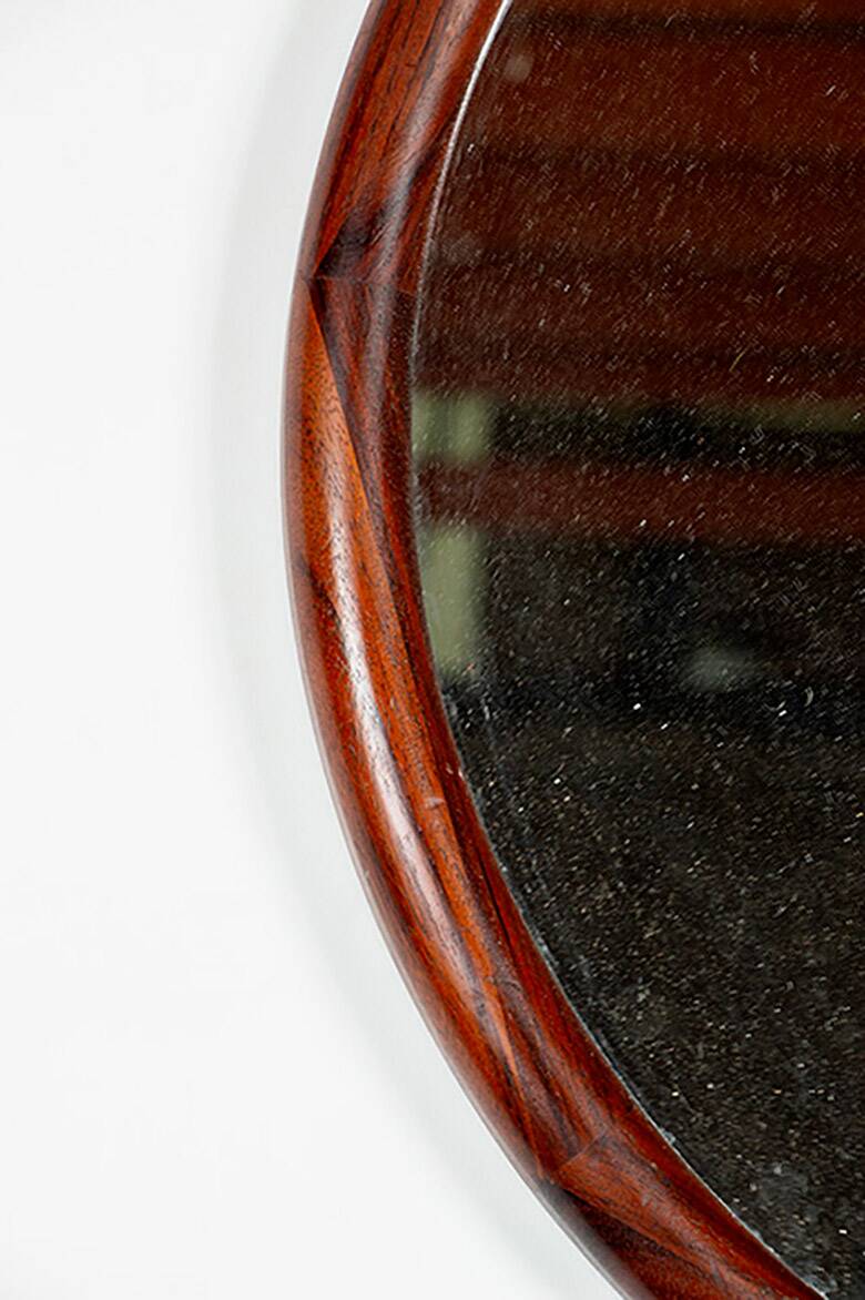 Large round Danish rosewood mirror by Vildbjerg Mobelfabrik 1960.