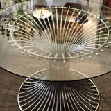 Table à manger 1970 design chrome verre rare