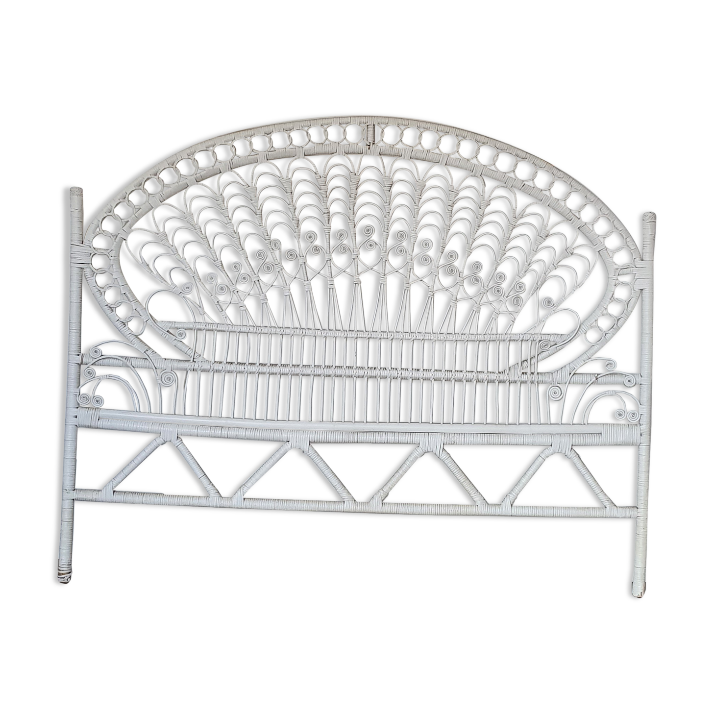 Peacock rattan headboard painted white