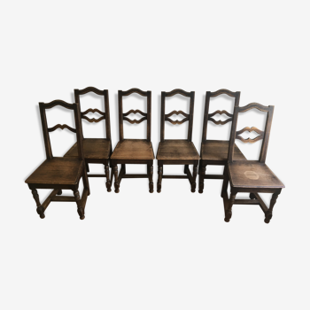 Lot de 6 chaises en bois foncé rustique
