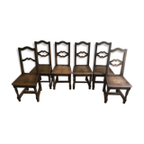 Lot de 6 chaises en bois foncé rustique