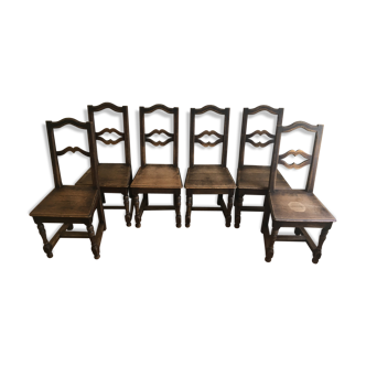 Lot de 6 chaises en bois foncé rustique