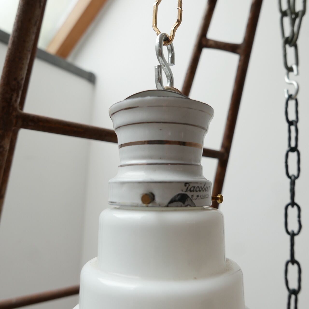 Antique stepped opaline glass pendant light