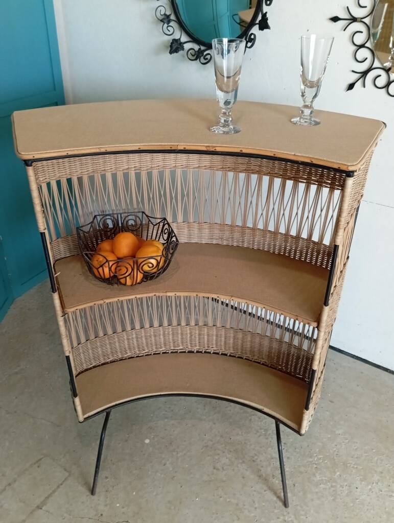 1960s rattan and metal bar counter
