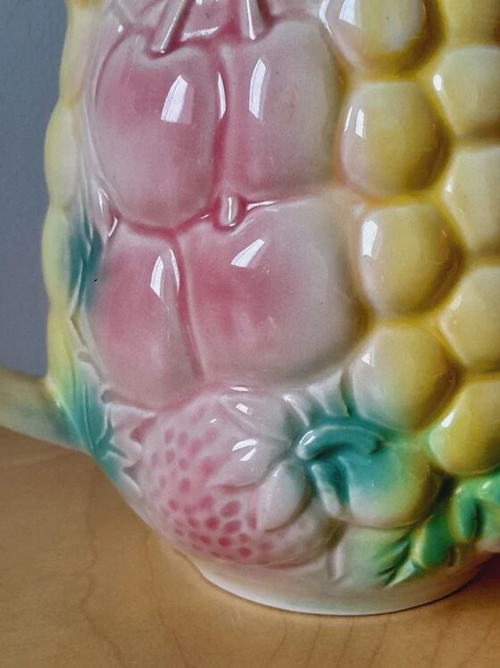 1960s fruit slipware jug