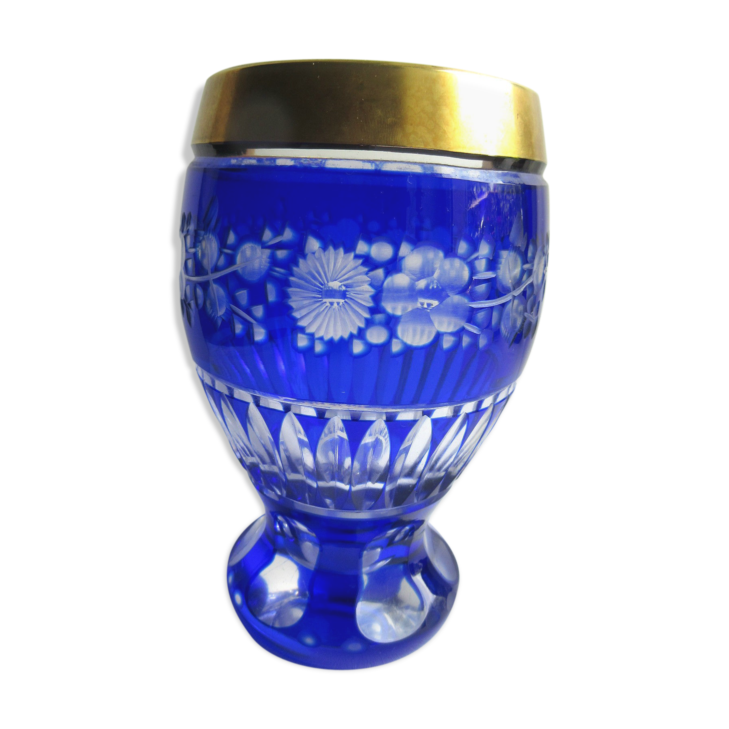 White blue, chiseled, cut overlay crystal vase Saint Louis