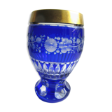 White blue, chiseled, cut overlay crystal vase Saint Louis