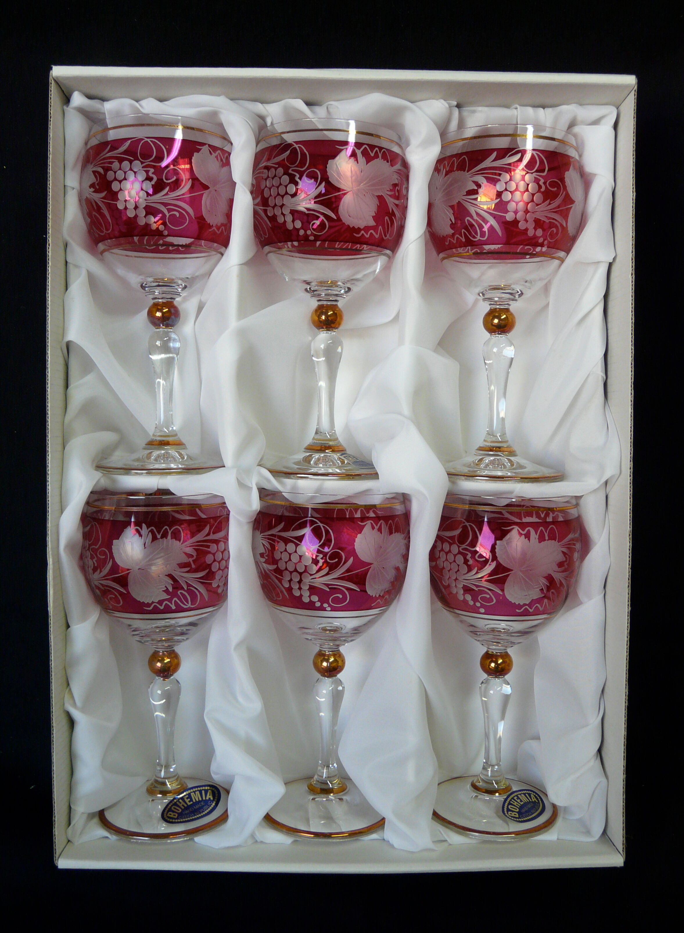 Box of 6 wine glasses in crystal of boheme