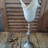 Lampe chevet salon métal tulipe pâte verre ancien vintage