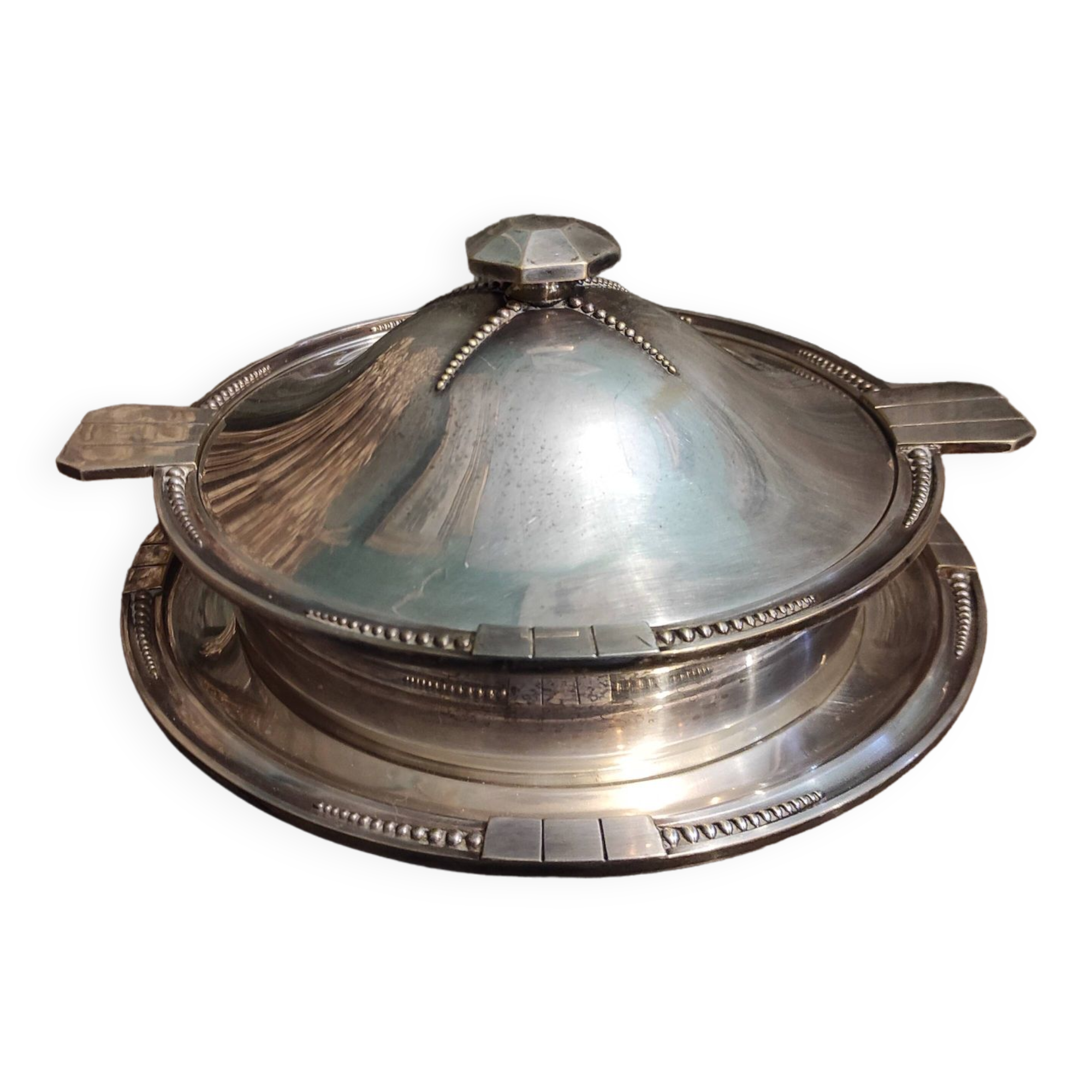 Art Deco silver plated serving dish with lid