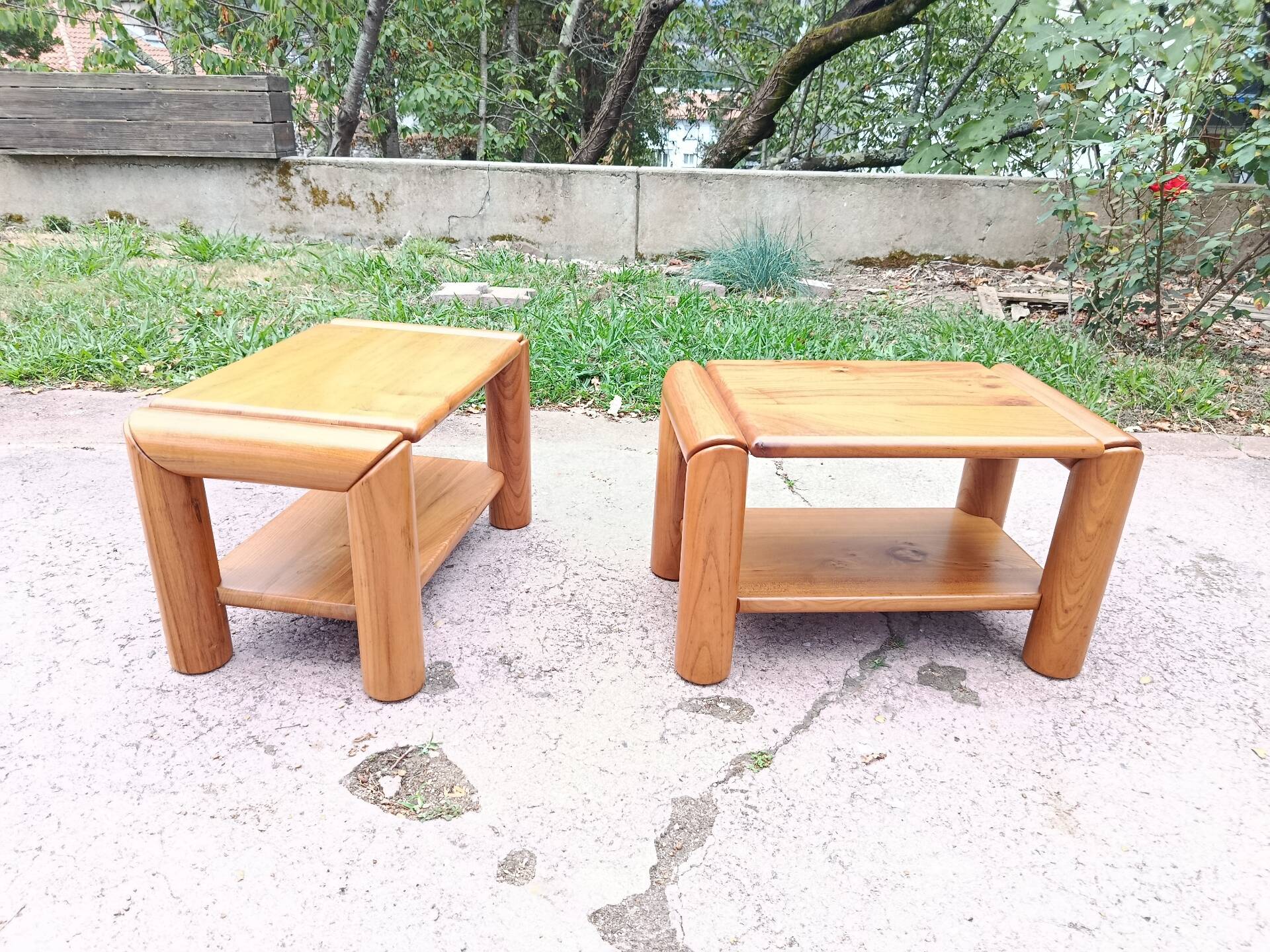 Brutalist bedside tables in elm