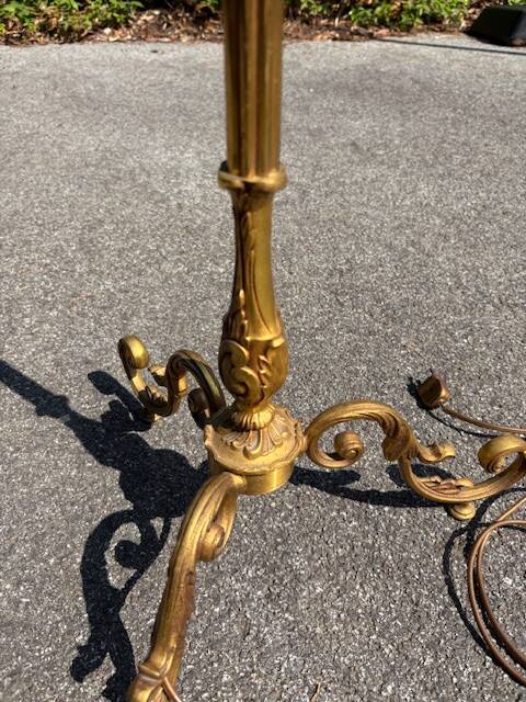 old floor lamp / gilded bronze light fixture / vintage