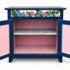 Petit buffet parisien peint bleu à décor d’hortensias
