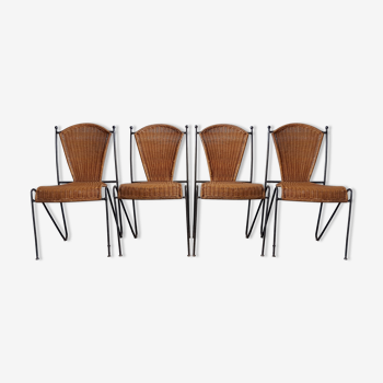 4 chaises cannées vintage 1960