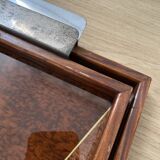 Duo of vintage wooden trays marked art deco