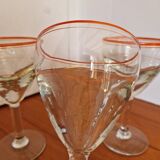 Set of 4 Blown Glass Bistro Glasses with Red Rim