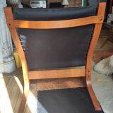 Pair of black leather Siesta armchairs Ekornes Ingmar Relling Norway 1960