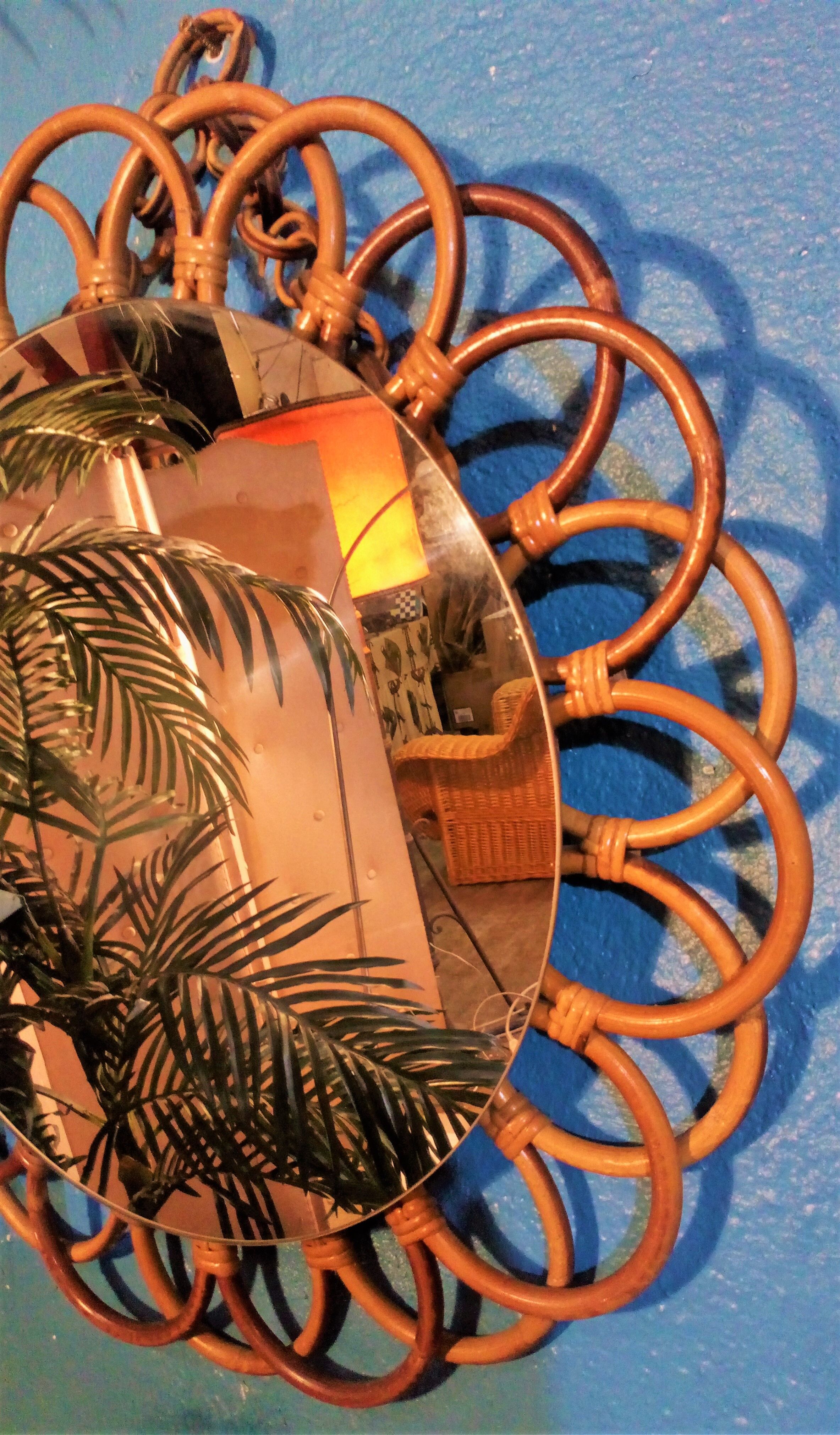 Rattan wall mirror "sun" 1960s