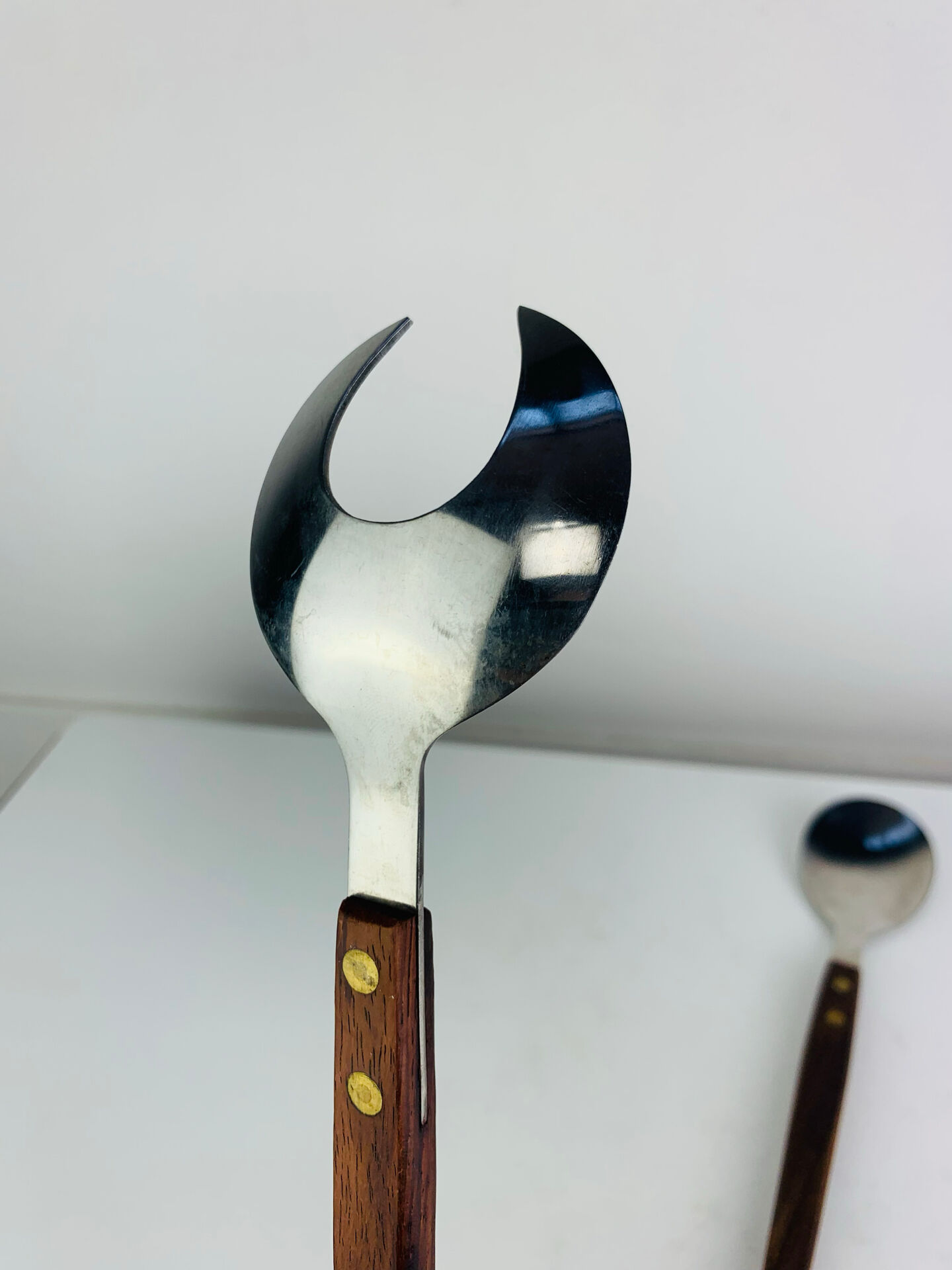 Teak and stainless steel salad cutlery in Scandinavian style, 1960s.