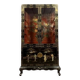20th century China: Pretty bookcase in lacquer, hard stone and mother-of-pearl with three glazed sides