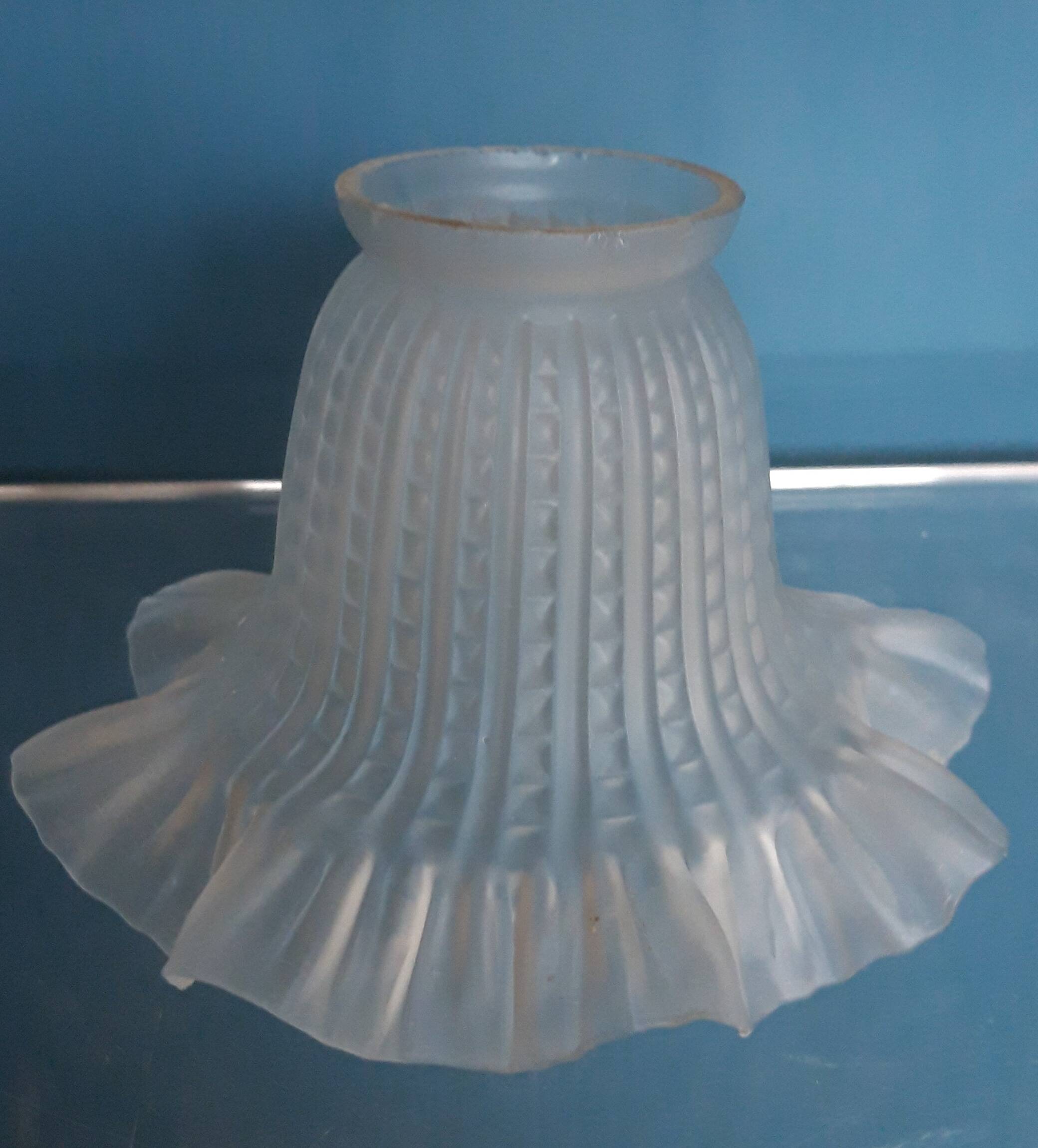 Pair of Art Nouveau 1900 frosted glass ceiling lights and their base