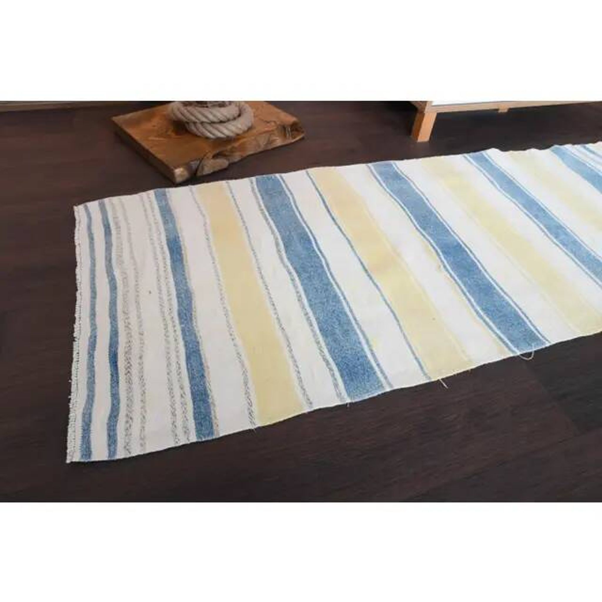 1970s Vintage Turkish Hand-Knotted Wool Cotton White Runner Rug 66x288