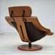1980s, Swedish swivel armchair, nubuck leather, canvas, bent beech wood.