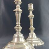 Pair of 18th century Regency candlesticks in silvered bronze