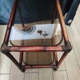 Rattan and smoked glass side table